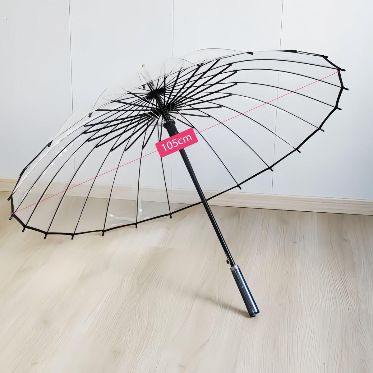 高颜值透明伞透明雨伞直柄加大加固24骨双人女白色网红弯柄明星