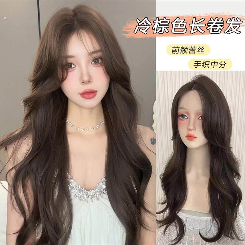 崽甜假发女款全头套怦然心动冷棕色长卷发气质中分波浪整顶假发套