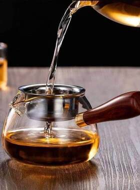 侧把直觉壶加厚耐热玻璃过滤煮茶器家用茶具套组黑晶炉煮茶冲茶器