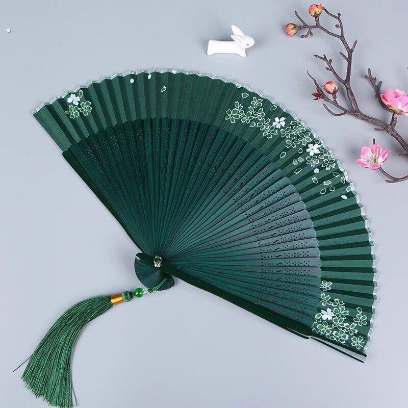女式扇子古风夏天随身携带中国风汉服跳舞折扇旗袍流苏竹子扇定制图片