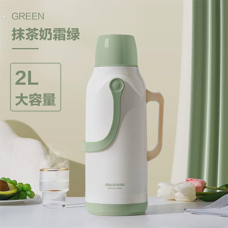 老式玻璃内胆真空保温杯圆形玻璃胆带柄保温杯双层带盖保温杯子