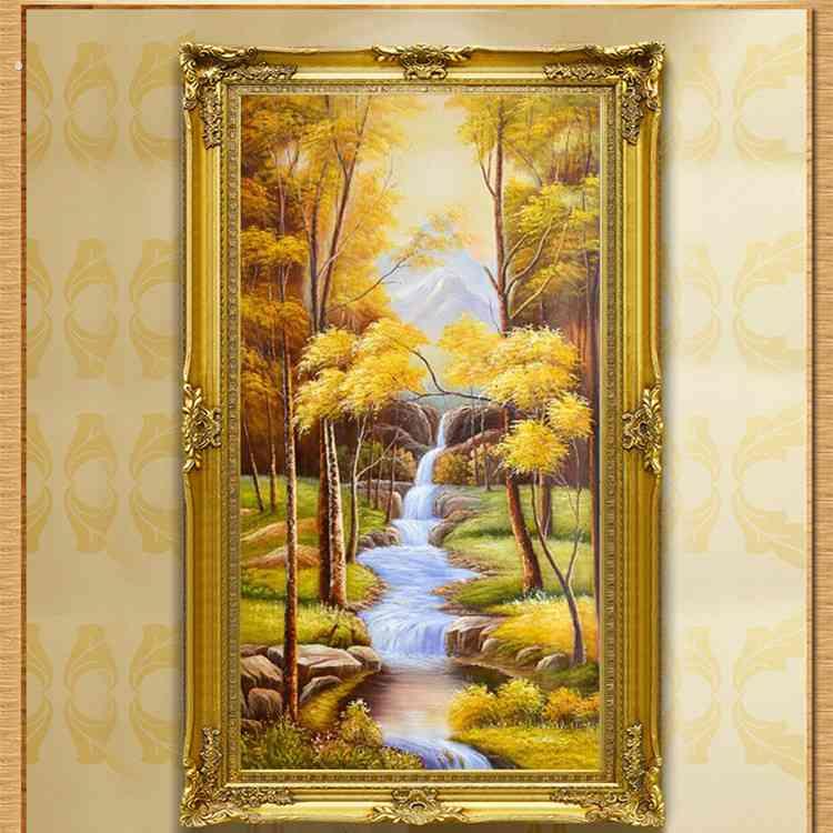 满钻钻石画十字绣流水生财竖版大幅新款客厅玄关风景山水画贴钻绣