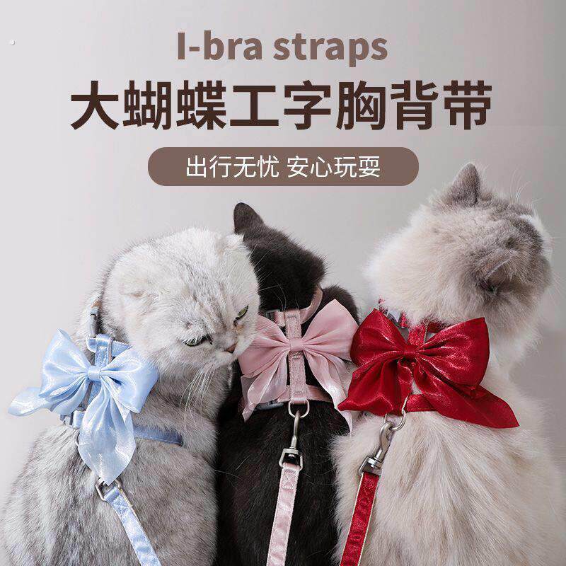防挣脱外出遛猫绳工字型胸背带溜猫链子猫咪专用公主风牵引绳