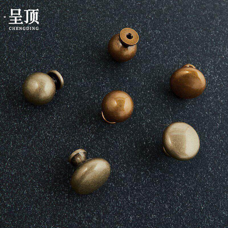 呈顶古铜色黄铜圆形柜门拉手抽屉衣柜门橱柜厨房法式欧式单孔把手