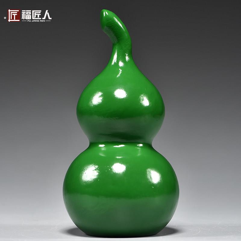 绿色木质雕刻葫芦摆件木葫芦家居客厅店铺装饰工艺品新居乔迁送礼