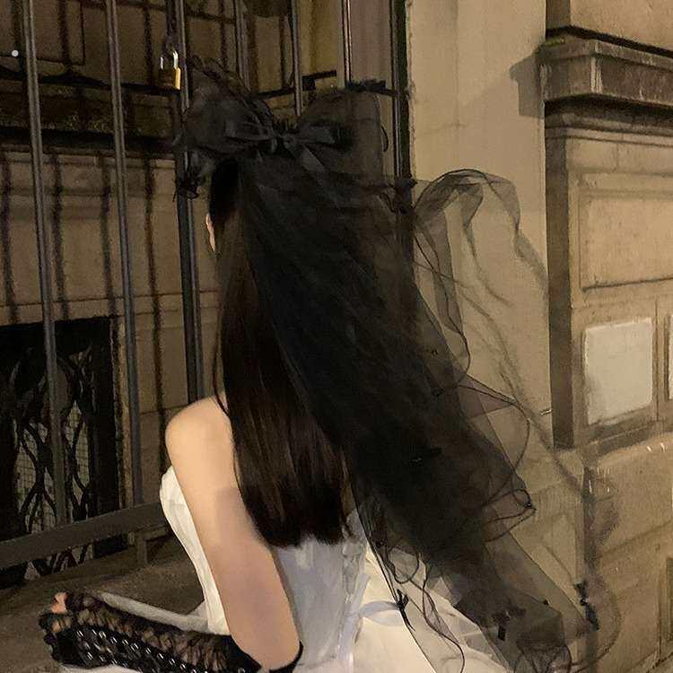 黑色万圣节头纱新娘结婚哥特风立体蝴蝶派对影楼写真拍照道具配饰