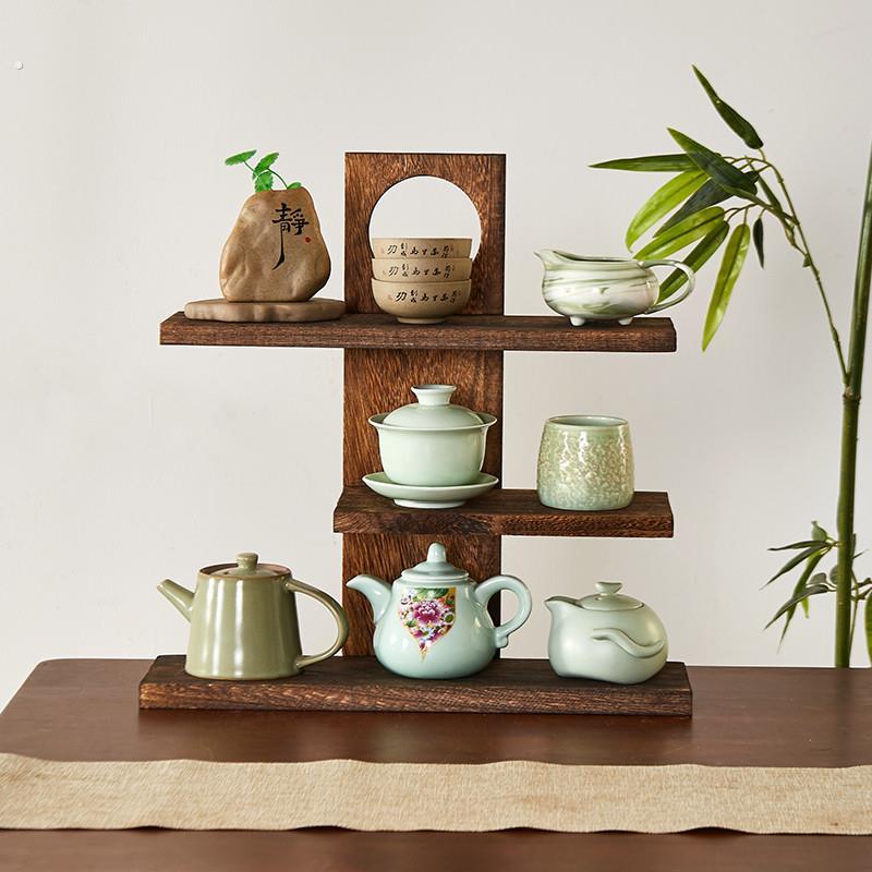 桌面小茶架博古架实木中式茶具置物架茶壶架子多宝阁展示架摆件茶