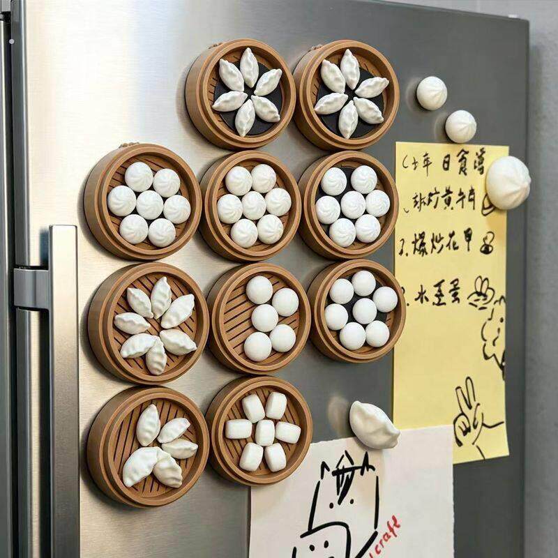 立体馒头饺子仿真冰箱贴自带磁吸可固定照片便签创意居家装饰磁片