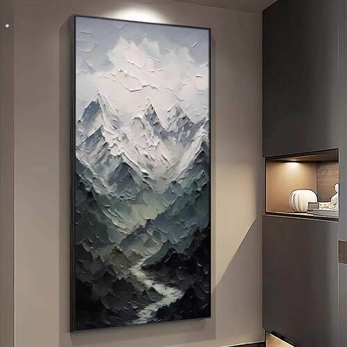 背有靠山侘寂风玄关装饰画竖版风景画入户门走廊过道壁画山水挂画