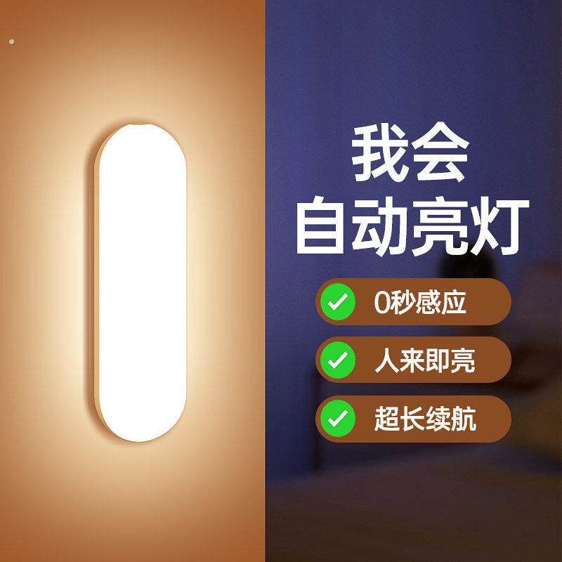 智能自动人来即亮智能人体感应灯小夜灯充电夜间过道厕所2024新款