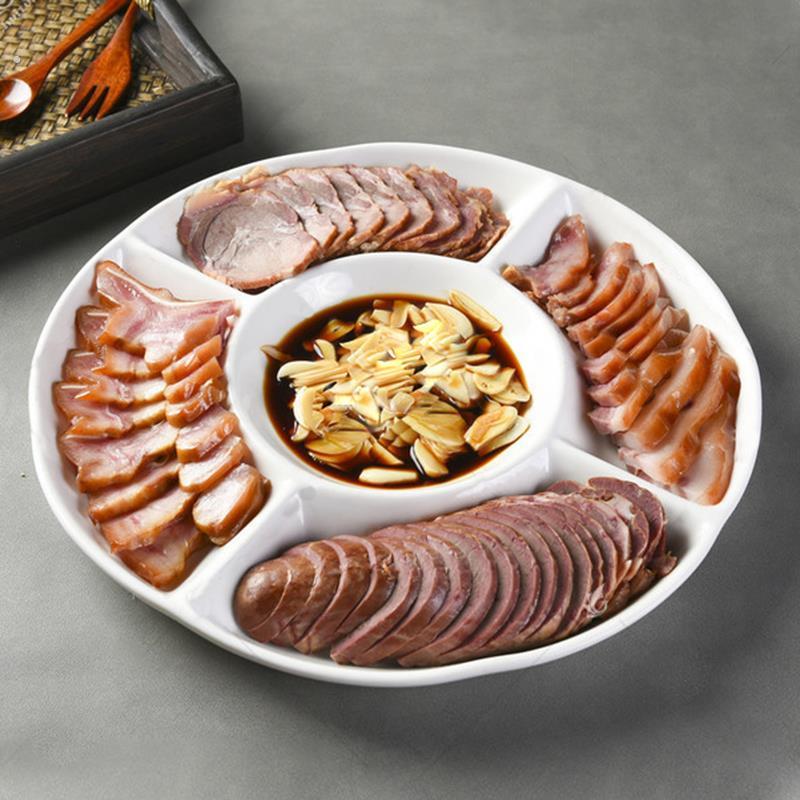 中式陶瓷多格餐盘 饭店专用五格拼盘 9.5英寸合家欢连碟设计 适用
