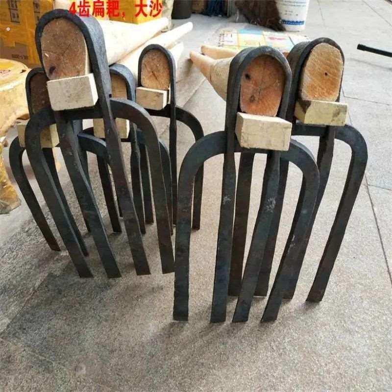 四齿扁尖钉耙螺纹钢老式耙子草耙开垦平整土地4齿扁耙整地锄头款.