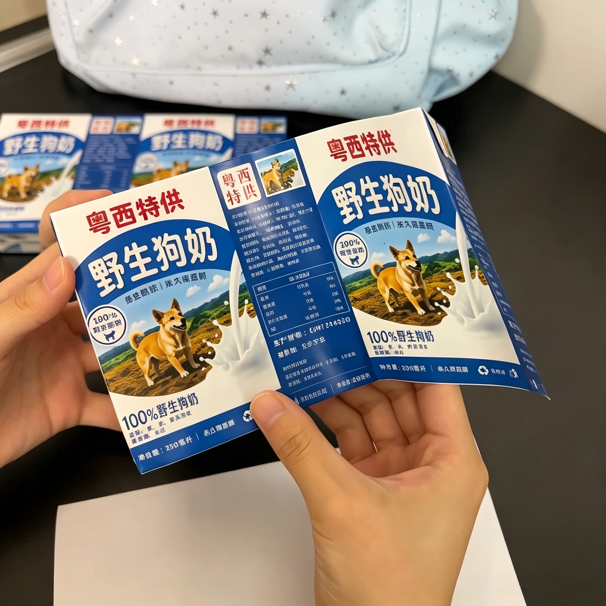 野生狗奶贴纸仿真粤西特供牛奶盒饮料胶贴标签贴开学整蛊朋友道具