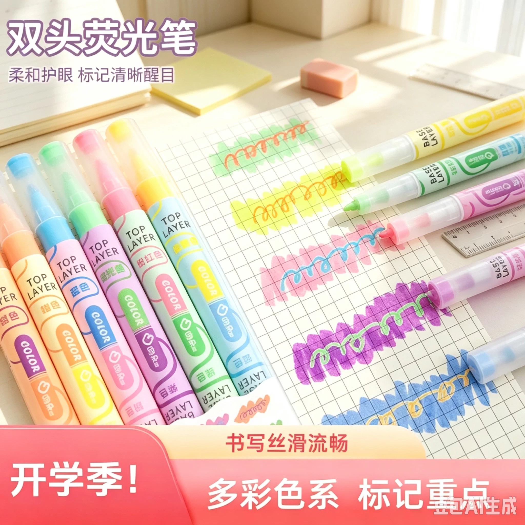 开学特惠【标记重点!】ins新款叠色双头荧光笔彩色记号笔划重点WT