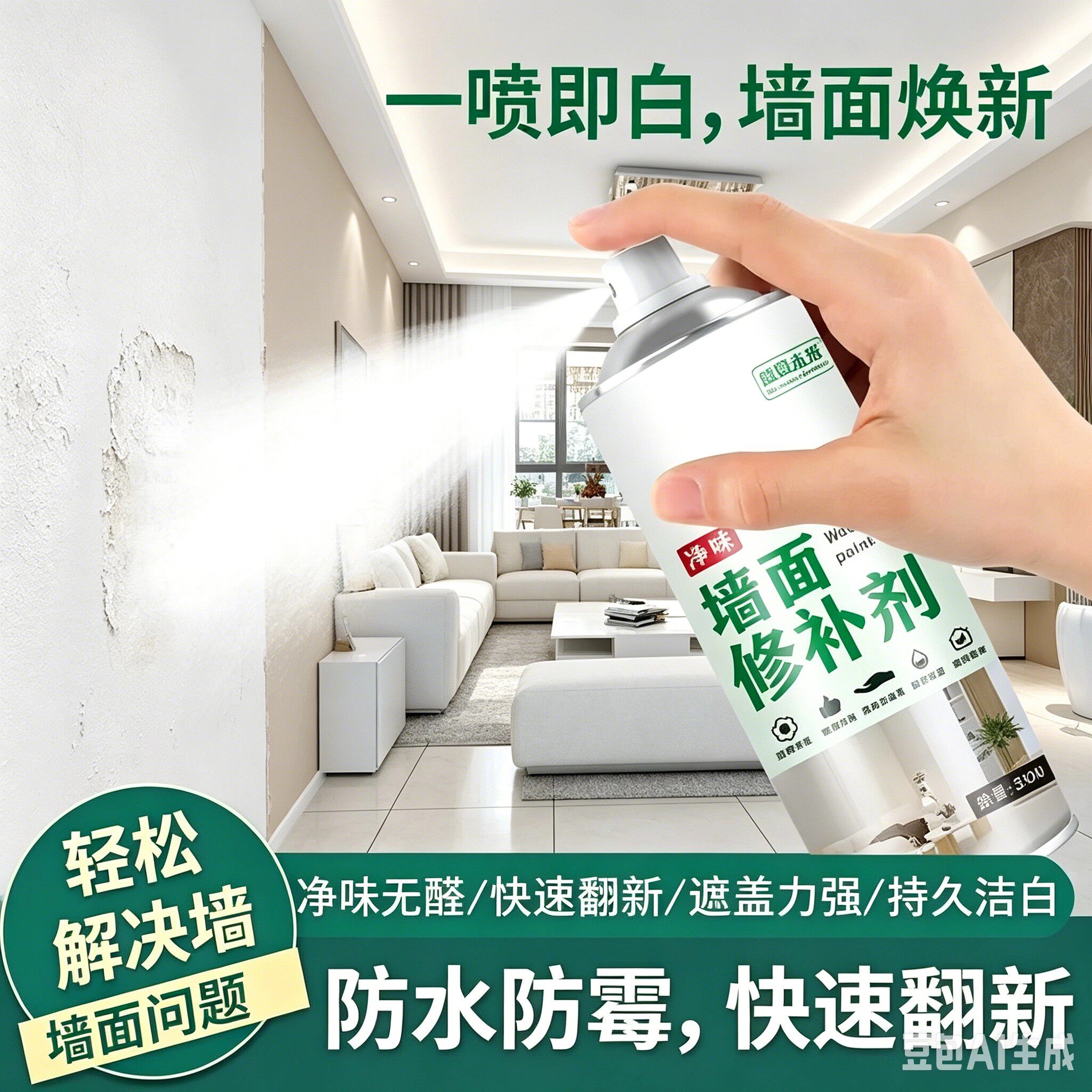 墙面自喷漆墙面翻新一喷即白防霉防腐发黄发霉脏污墙面修补WT