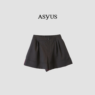 【新品】ASYUS 2026秋季经典百搭活泼俏皮女士条纹卷边短裤