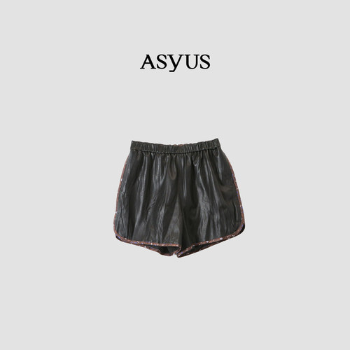 【新品】ASYUS 2026秋季个性优雅气质浪漫印花包边女士真皮短裤