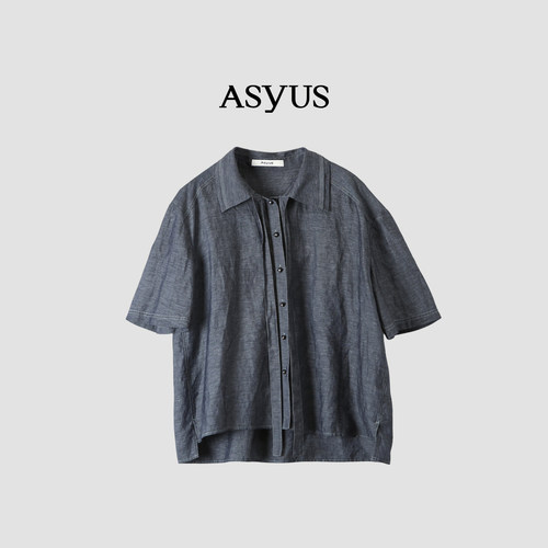 【新品】ASYUS 2026夏季仿牛仔领口飘带优雅气质女士短袖衬衫