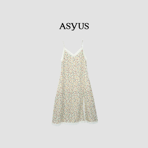 ASYUS设计师品牌 夏季俏皮活泼优雅气质印花吊带连衣裙