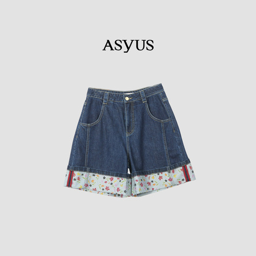 ASYUS设计师品牌 夏季俏皮活泼女士牛仔翻边短裤
