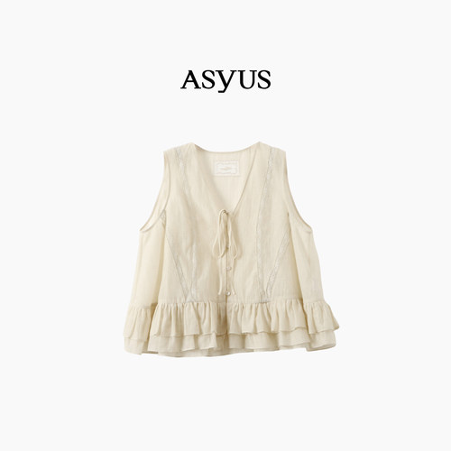 【新品】 ASYUS 2026夏季新款 女装丝绵蕾丝拼接荷叶边无袖上衣