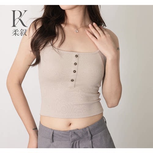 【柔叙Rouxu】时尚排扣小吊带 大方领美背14