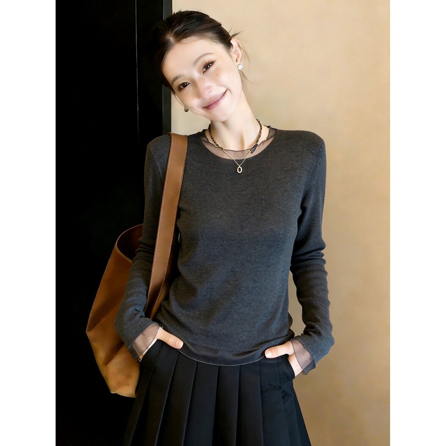 白色蕾丝边长袖T恤女2026新款春夏大码胖mm正肩显瘦薄款针织上衣