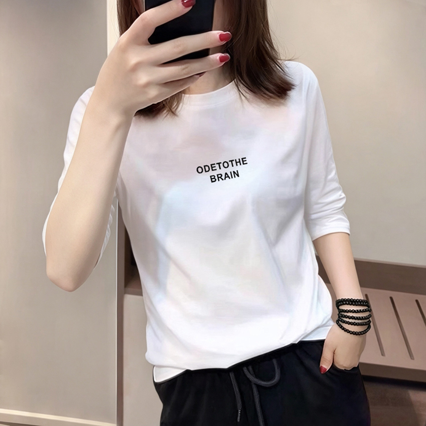 欧洲站七分袖棉质t恤女中袖2026早秋欧货新款宽松半袖上衣打底衫