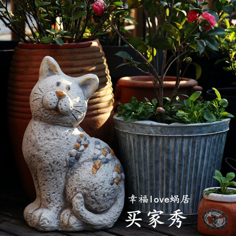 猫咪美式园艺花园装饰户外别墅幼儿园咖啡厅庭院复古创意落地摆件