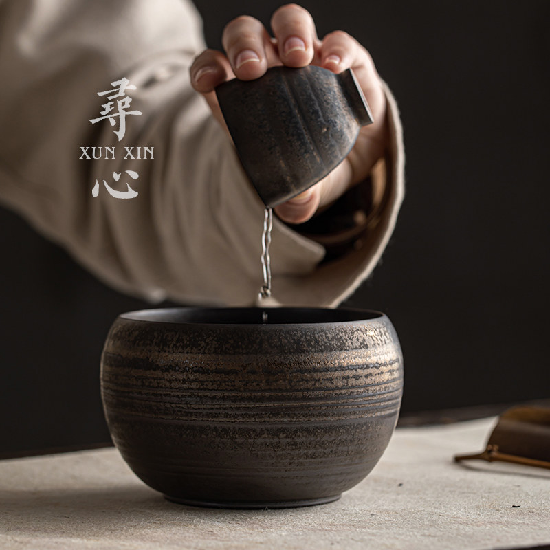 粗陶水盂茶钵茶洗建水家用笔洗茶具配件茶渣桶小号洗茶杯碗收纳碗