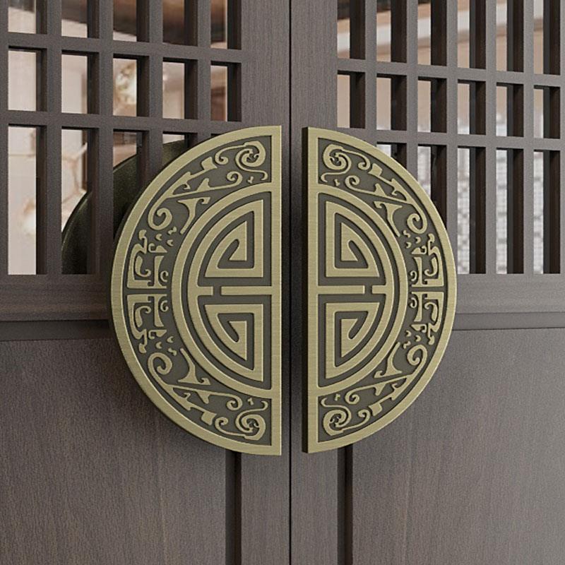 中式半圆玻璃门拉手实心太空铝雕刻会议室包厢仿古铜大把手圆拉手