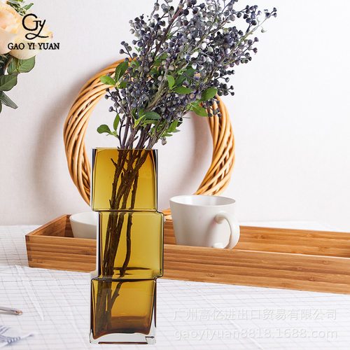 茶色简约时尚玻璃花瓶创意造型艺术客厅玄关餐桌插花装饰品摆件瓶