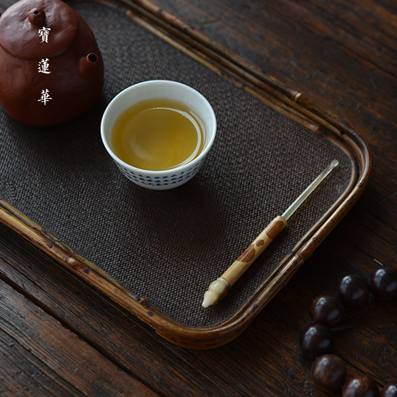 红湘妃竹节柄镶花牛角挖耳勺 掏耳勺 茶玩文玩茶拨采耳挖耳朵勺子