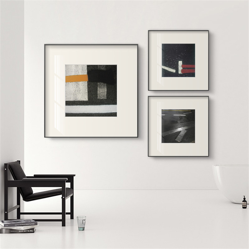 马路摄影艺术抽象色块黑白铝合金有框油画布高透装饰画
