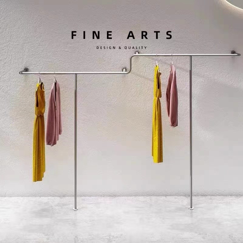 服装店展示架陈列落地式上墙不锈钢拉丝女装衣服货架造型挂衣架子