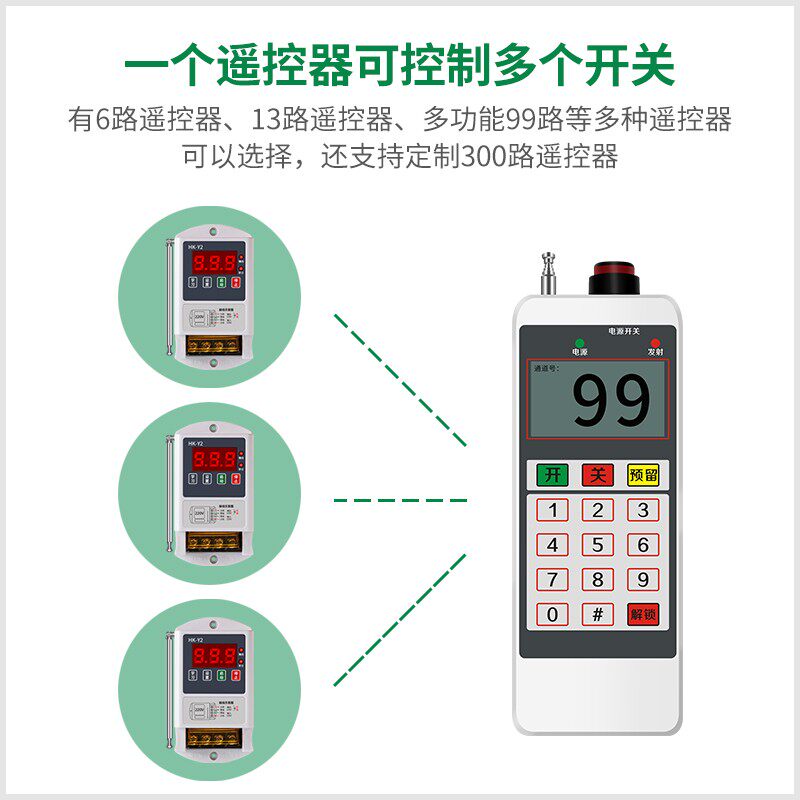 无线遥控一拖多路智能灯具遥控开关380V水泵电机遥控开关多路可选