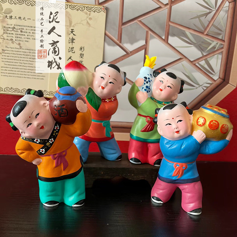 天津泥人张泥塑彩塑摆件- 久久平安 特色手工工艺礼品摆饰 外事礼
