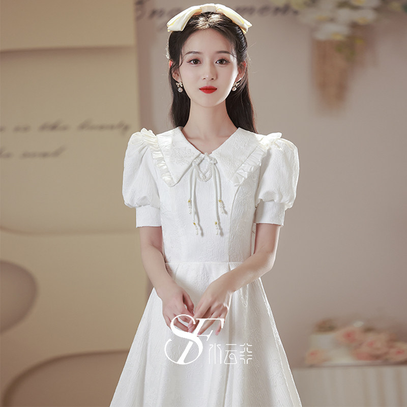 白色小晚礼服女2023新款高级感宴会气质高端领证伴娘服订婚连衣裙