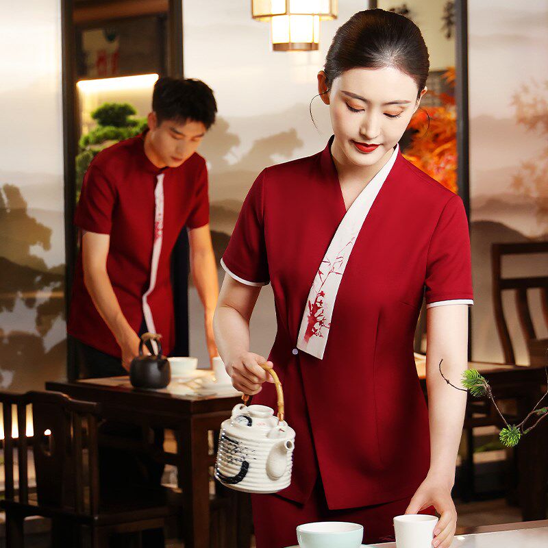 衣研堂中式服务员工作服夏季女酒店饭店火锅店茶餐饮店员工工装男