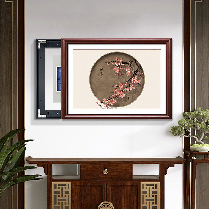 新中式电表箱装饰画2026新款免打孔餐厅遮挡弱电闸配电箱挂画实木