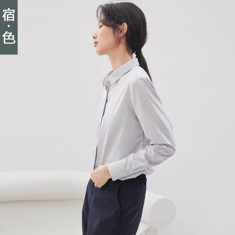 宿色长袖衬衫女修身显瘦职业装上衣2023春装百搭工作服时尚衬衣