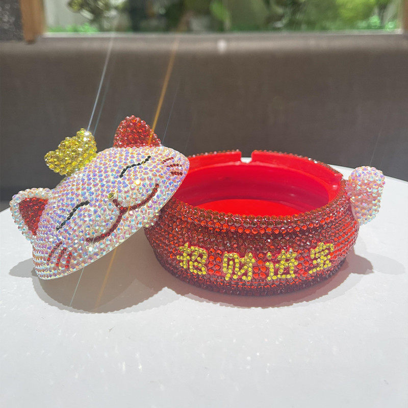 贴钻DIY招财猫摆件生日礼物客厅装饰品糖果盒桌面收纳烟灰缸储物