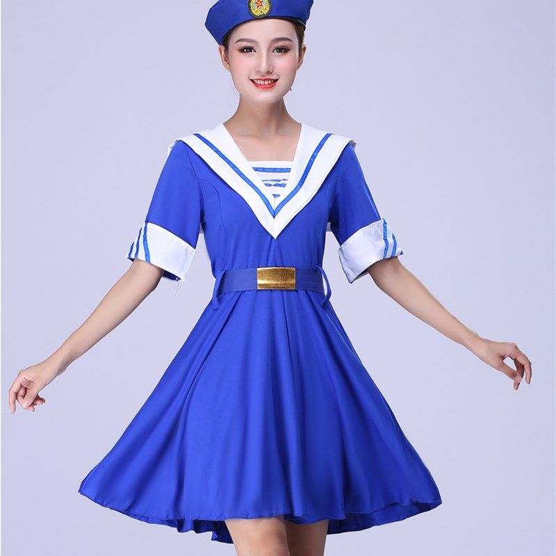 成人海军水手演出服女连衣裙舞台合唱军装女兵舞蹈学院风白色套装