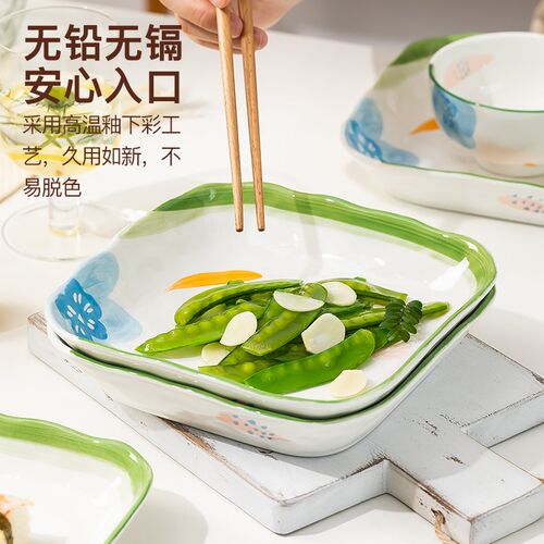 小清新盘子菜盘家用陶瓷方盘日式小碟子2024新款创意餐具碗碟套装