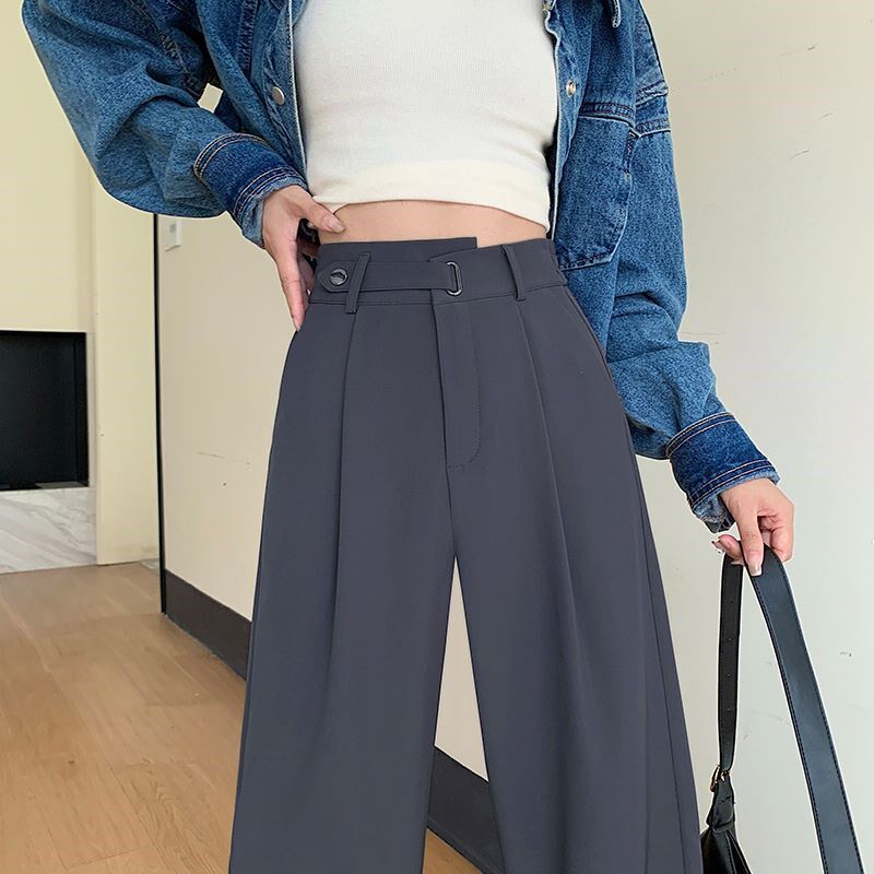 黑色西装裤女春秋季2023新款小个子高腰显瘦高级感垂感窄版阔腿裤