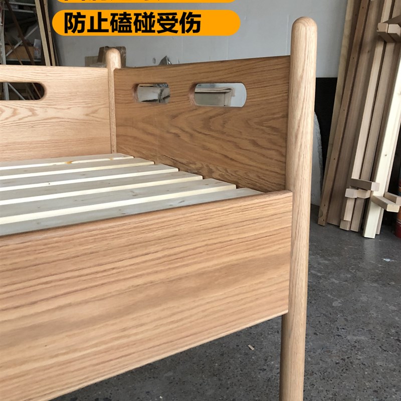 北欧日式全实木儿童飘窗拼接床橡木原木婴儿床小卧室主卧小床定制