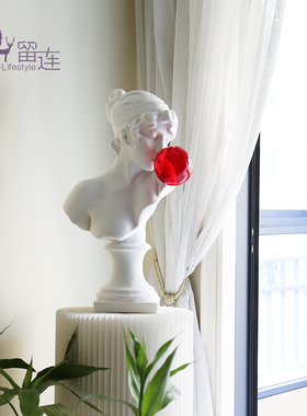 红色吹泡泡女孩雕像头像北欧女神法式玄关摆件软装饰艺术抽象雕塑