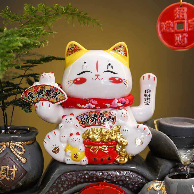 高档开业礼品招财猫流水摆件办公室桌面装饰品送乔迁之喜搬家