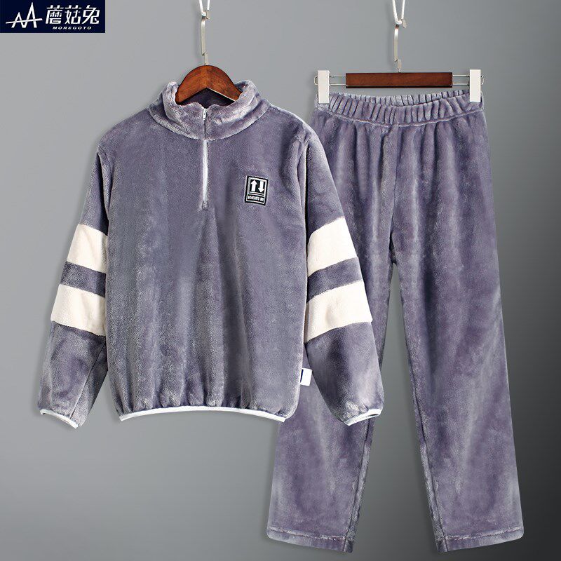 胖童睡衣男童秋冬款家居服套装中大童儿童法兰绒睡衣套装宽松加肥