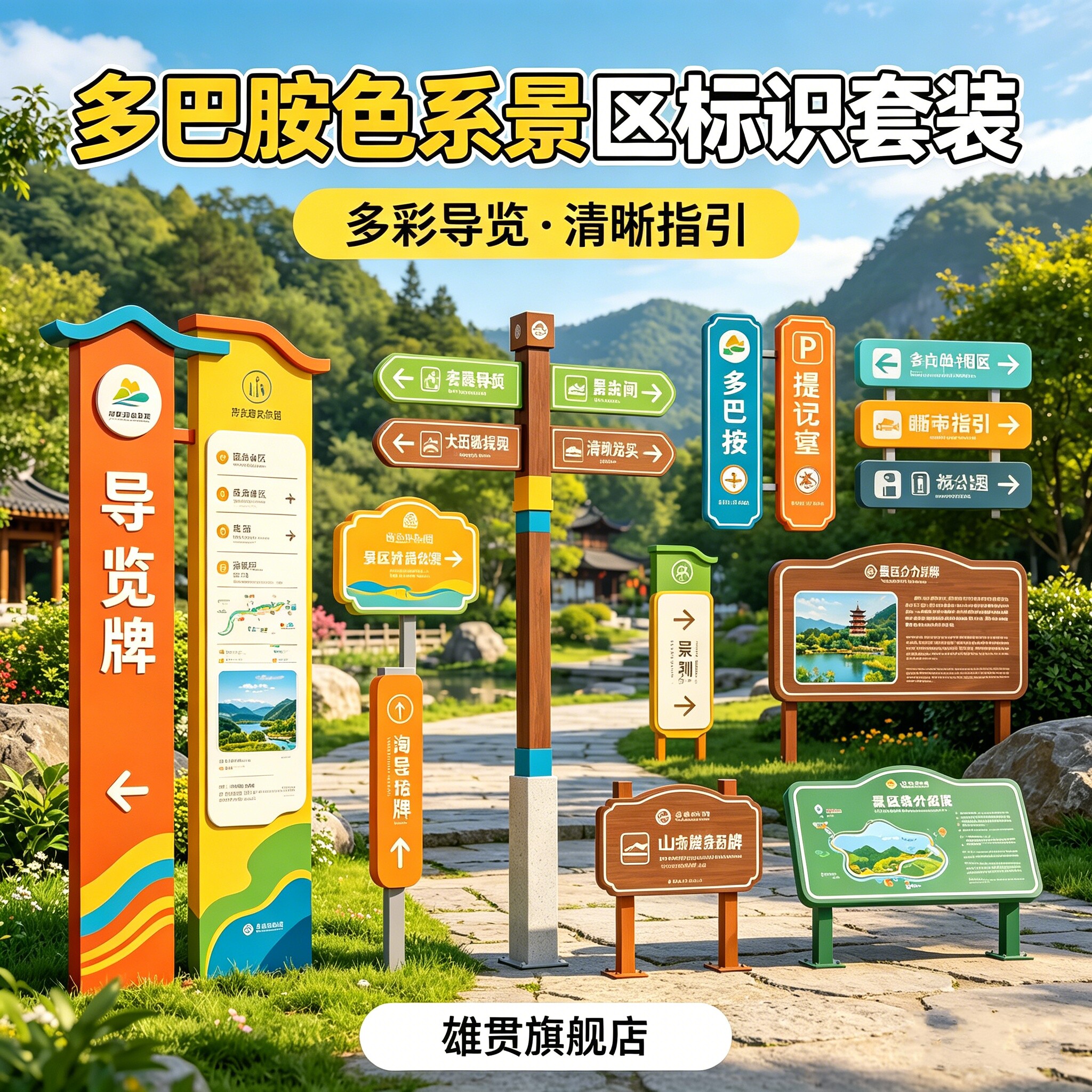 定制公园景区成套标识标牌叶片指引牌网红打卡牌箭头指示牌路名牌